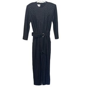 ET AL Wool Jumpsuit full length pants long sleeve decorative front chest
